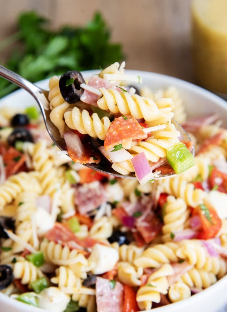 A big spoonful of Italian Pasta Salad.