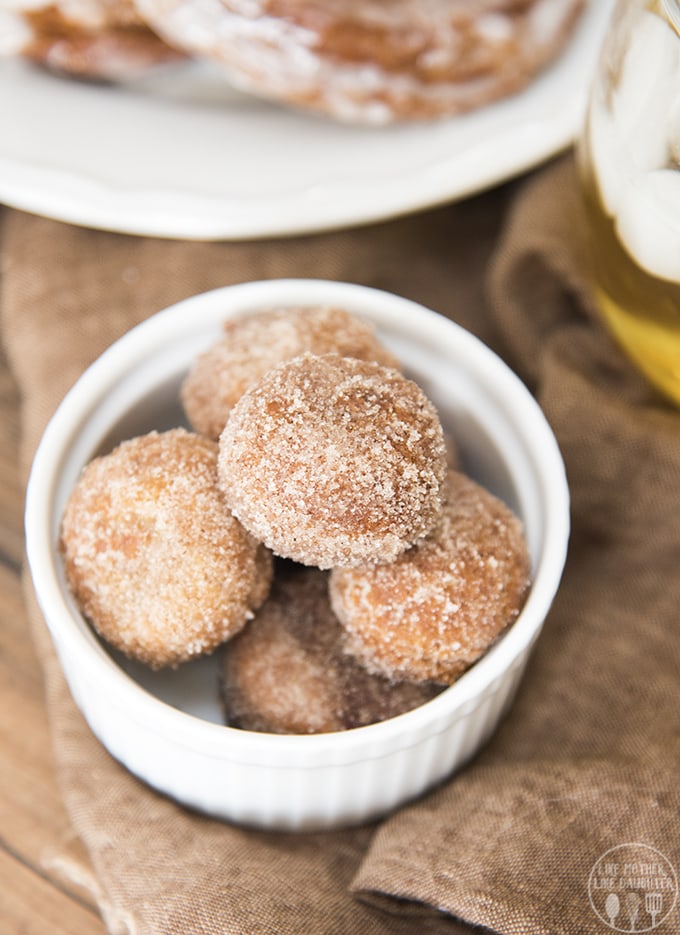 A bowl of apple cider donut holes. 
