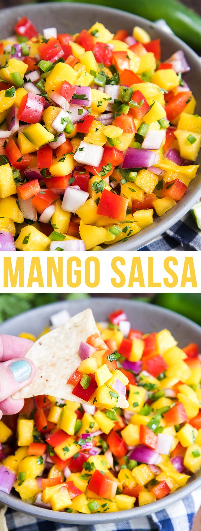 Fresh mango salsa is so easy to make, its delicious served with chips, on grilled meat, tacos, and more!