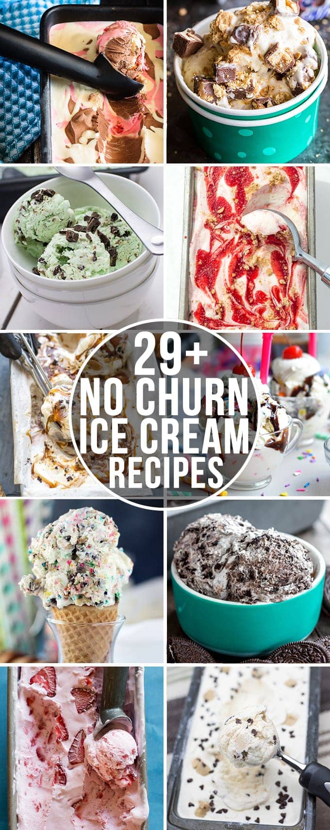 A collage of photos of different no churn ice cream recipes.