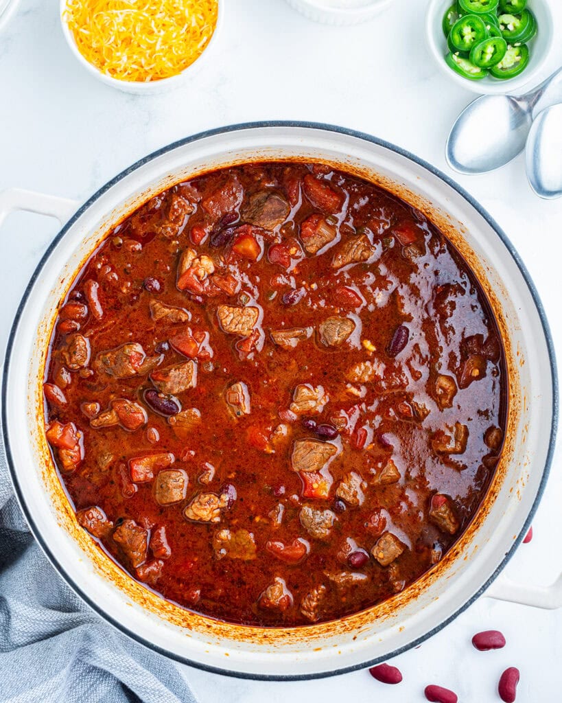 A pot of steak chili.
