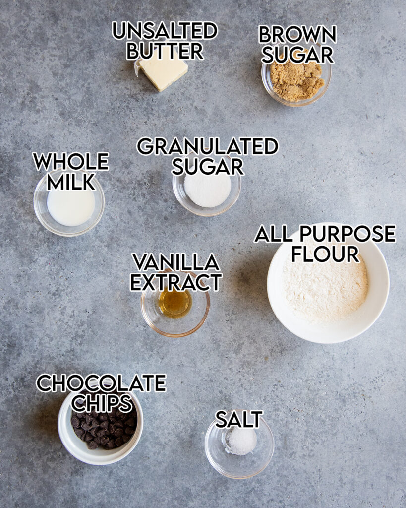 An overhead photo of the ingredients needed to make edible cookie dough.