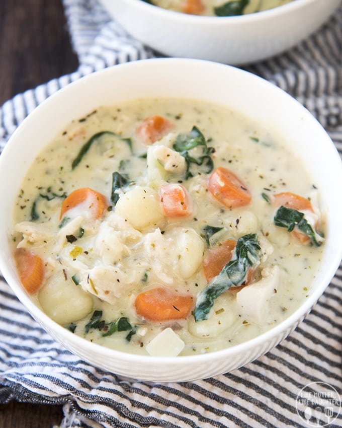 Creamy Chicken and Gnocchi soup is a perfect heartwarming, rich, and delicious soup - great for lunch or dinner!