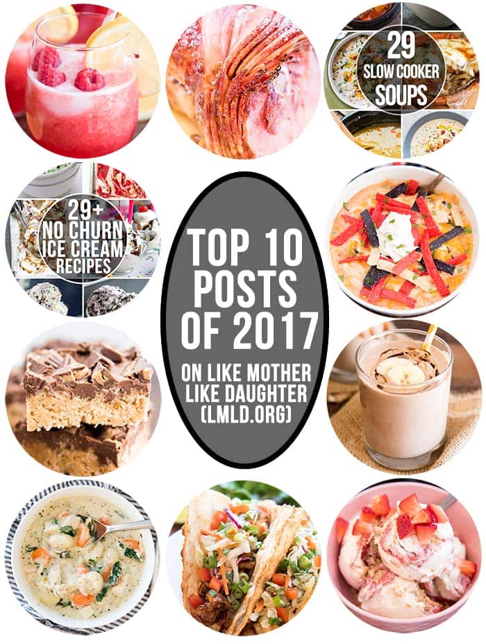 A collage of 10 recipe posts from like mother like daughter in 2017.