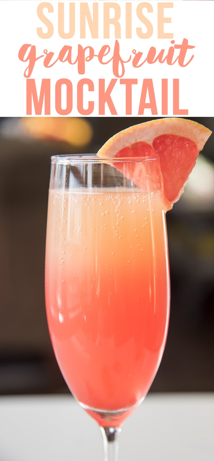 This sunrise grapefruit cocktail is a gorgeous grapefruit mocktail with a splash of grenadine to give it the beautiful coloring.