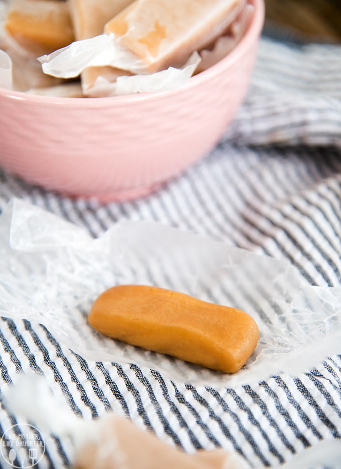 Microwave Caramel candy is so easy to make in just one bowl, with no candy thermometer. They are perfectly soft and chewy and delicious!