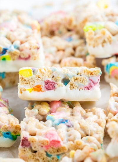 A pile of Lucky Charms Rice Krispie Treats.