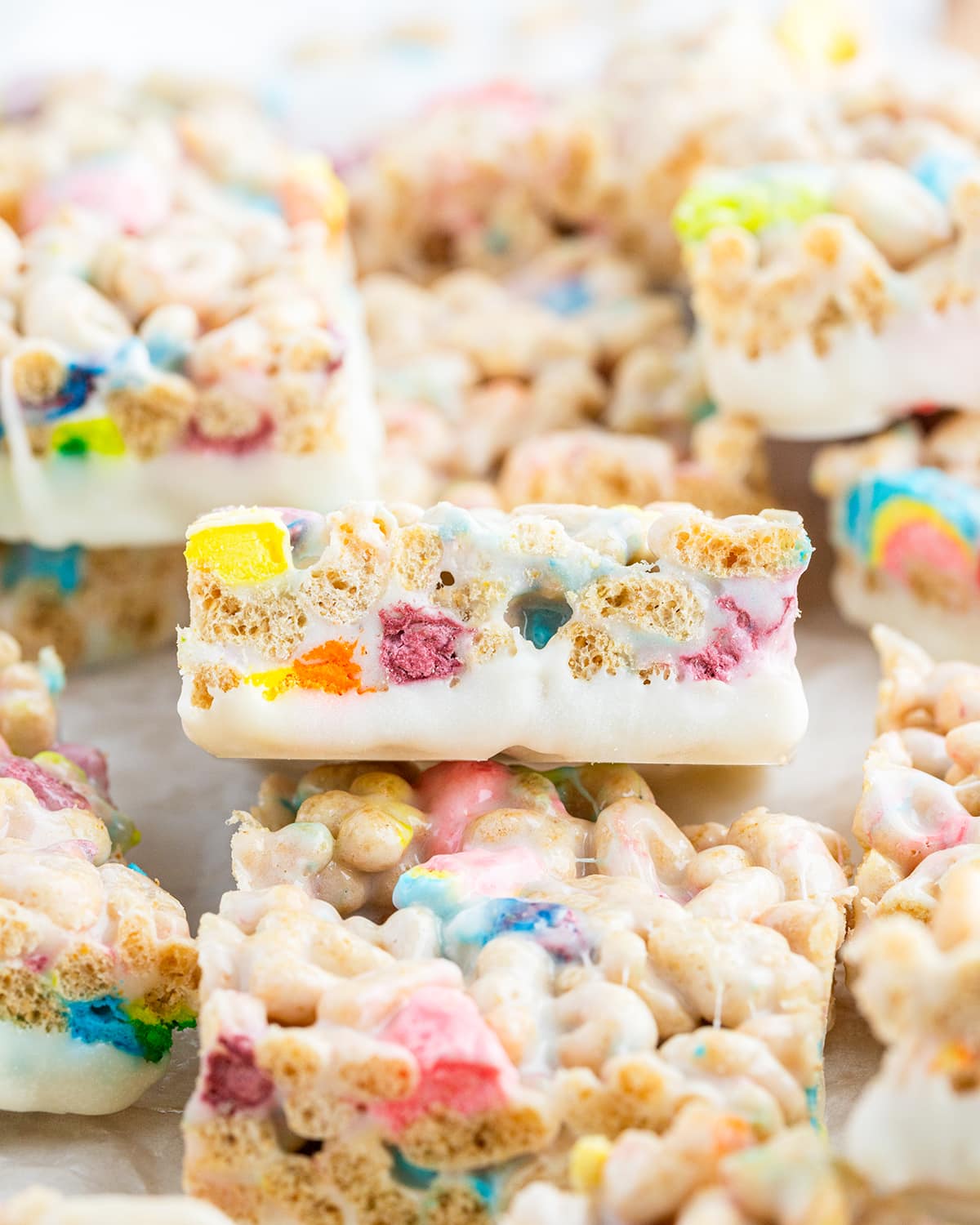 A pile of Lucky Charms Rice Krispie Treats.