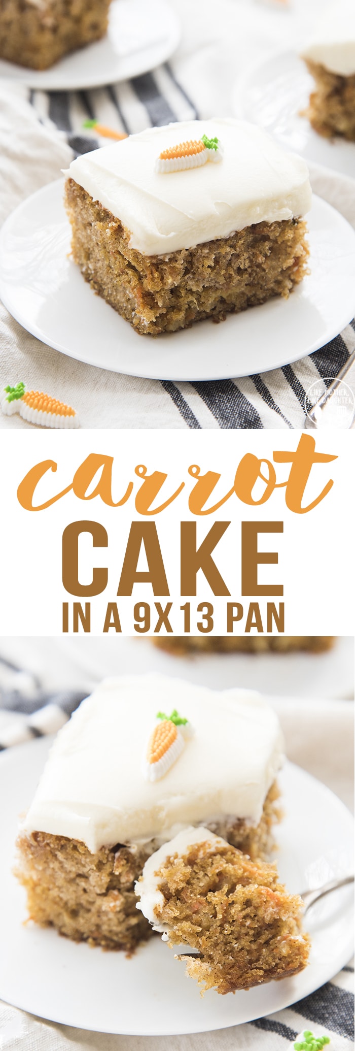 This easy carrot cake is made in a 9x13 pan and topped with the best cream cheese frosting! Perfect for an Easter dessert!