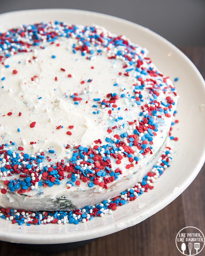 Red White and Blue Tie Dye Cake