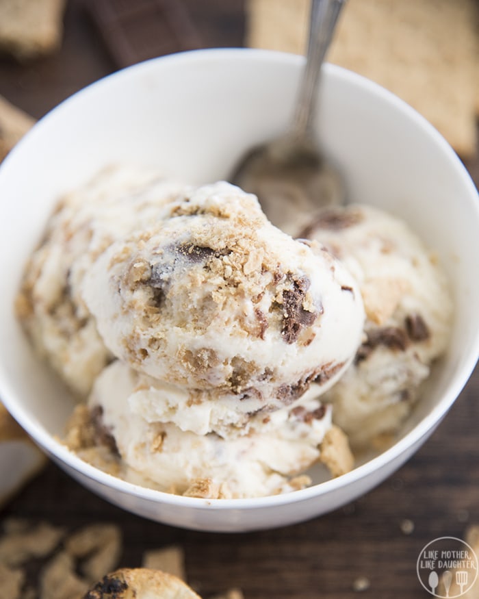 Toasted Marshmallow Ice Cream with a graham cracker swirl and chocolate ganache