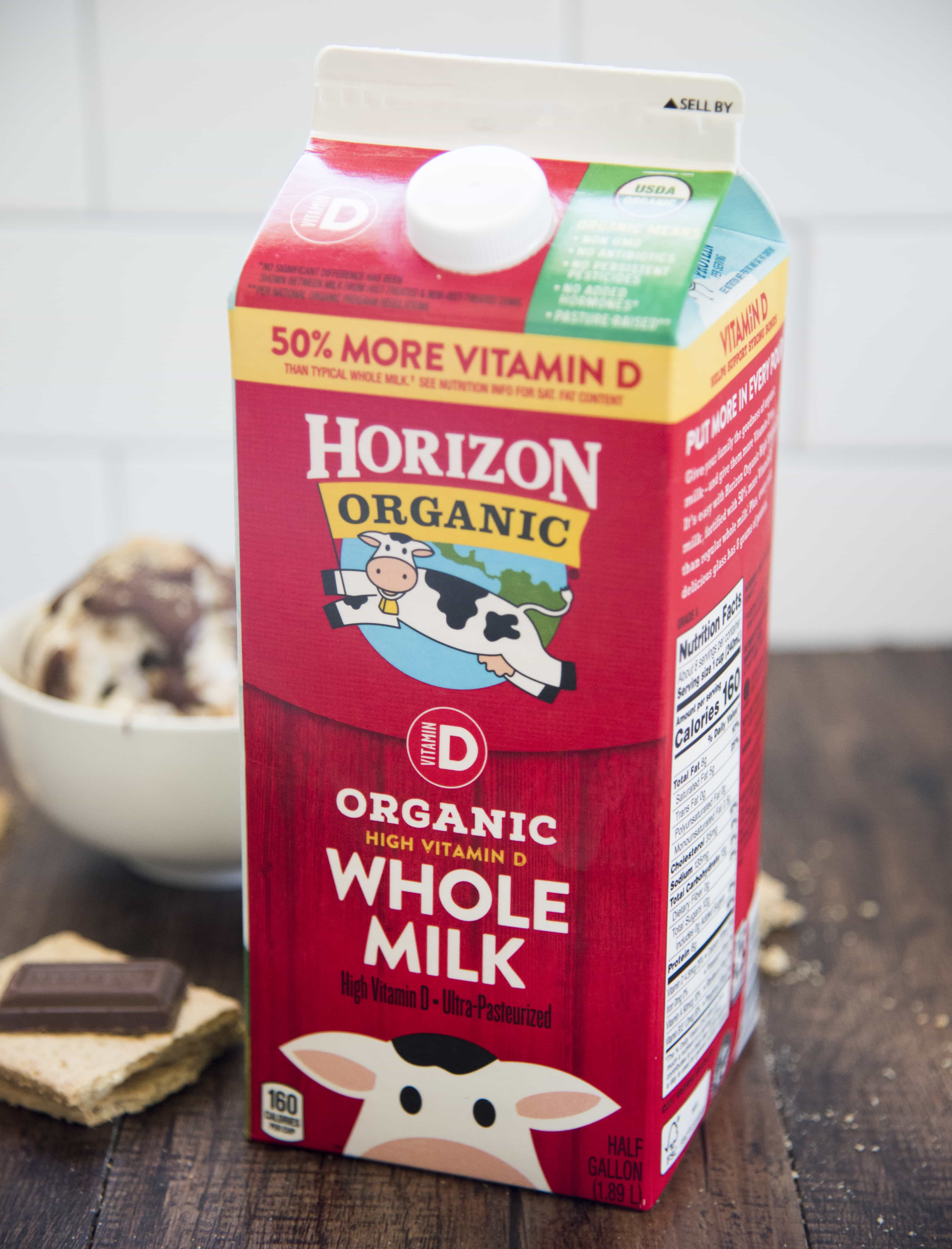 A carton of Horizon Organic Whole Milk.
