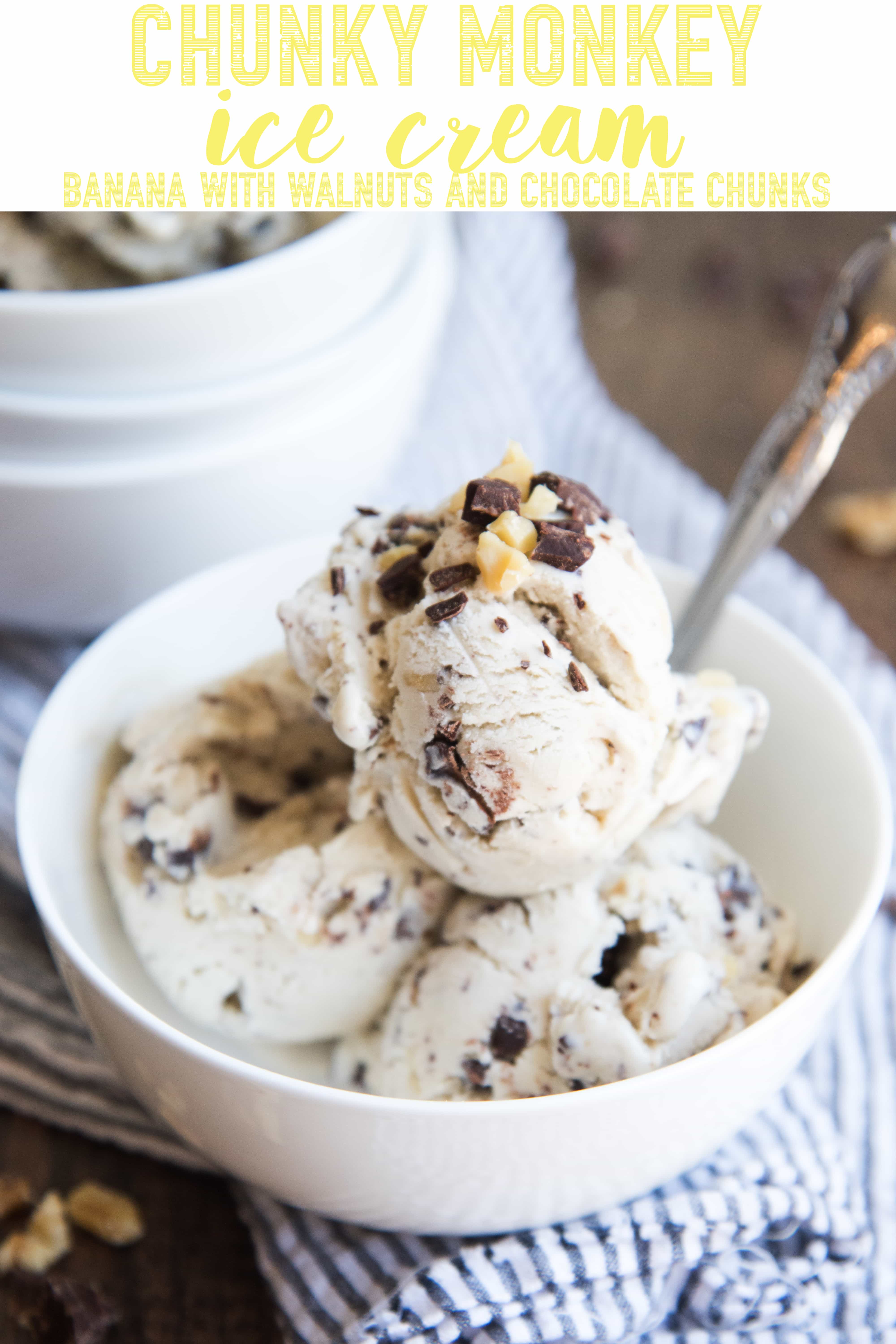 Homemade Chunky Monkey Ice Cream is a creamy banana ice cream full of chopped walnuts and chocolate, that tastes just like Ben and Jerry's!
