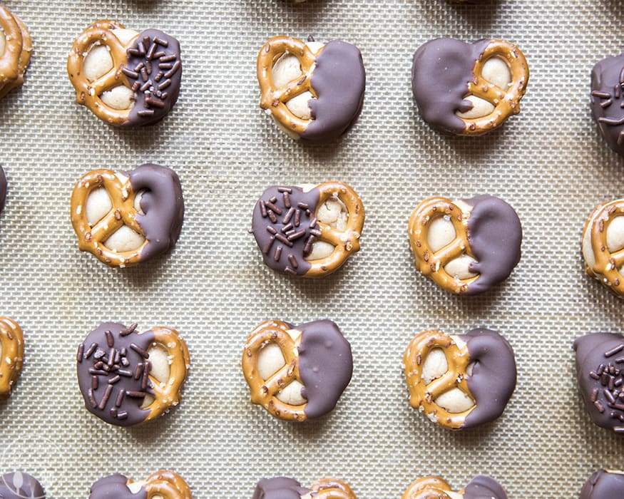 Chocolate Dipped Buckeye Stuffed Pretzels