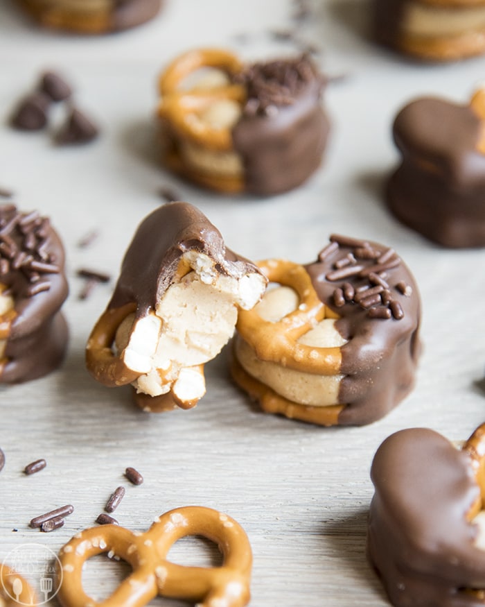 Chocolate Dipped Peanut butter buckeye pretzel bites