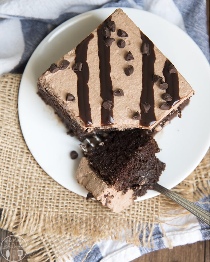 This easy chocolate poke cake starts with a cake mix!