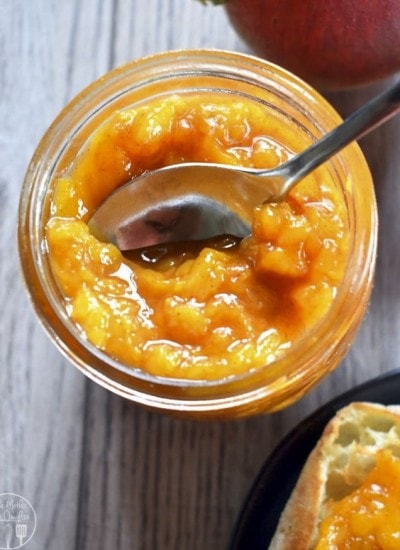 A jar of roasted peach jam.