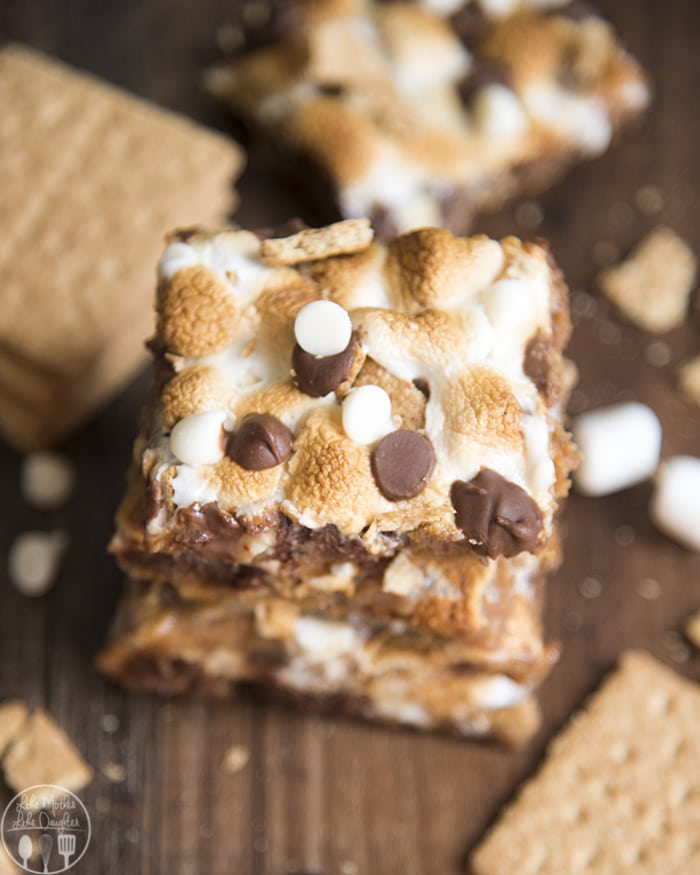 S'mores Bars with sweetened condensed milk, a graham cracker crust, and white and milk chocolate.