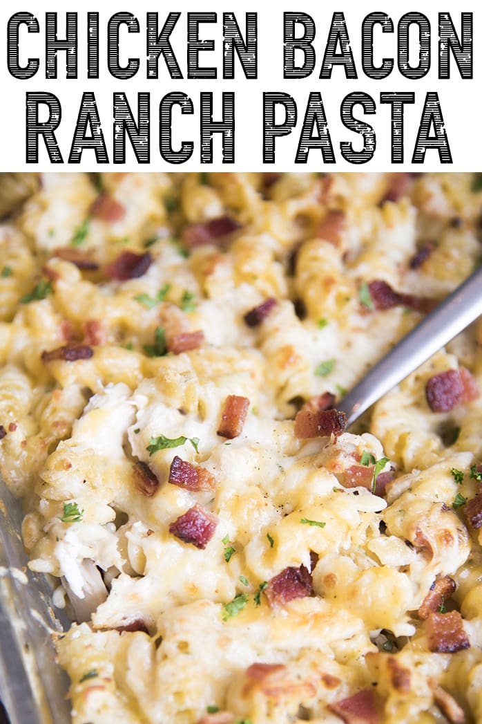 This chicken bacon ranch pasta is a delicious, cheesy, pasta dish, covered in a delicious white ranch sauce, lots of cheese, chicken and bacon!