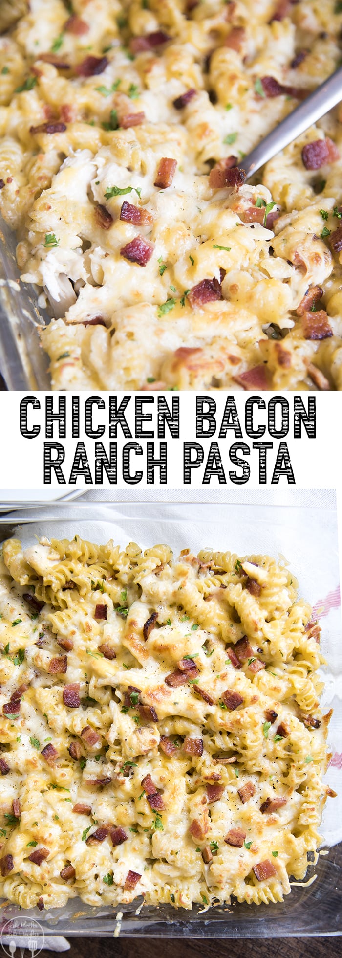 This chicken bacon ranch pasta is a delicious, cheesy, pasta dish, covered in a delicious white ranch sauce, lots of cheese, chicken and bacon!