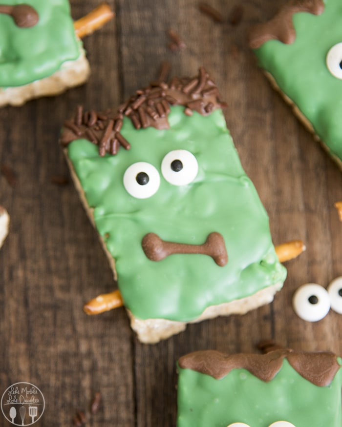 Frankenstein decorated Rice Krispie Treats