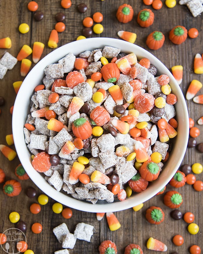 Muddy Buddies with Candy Corn for Halloween