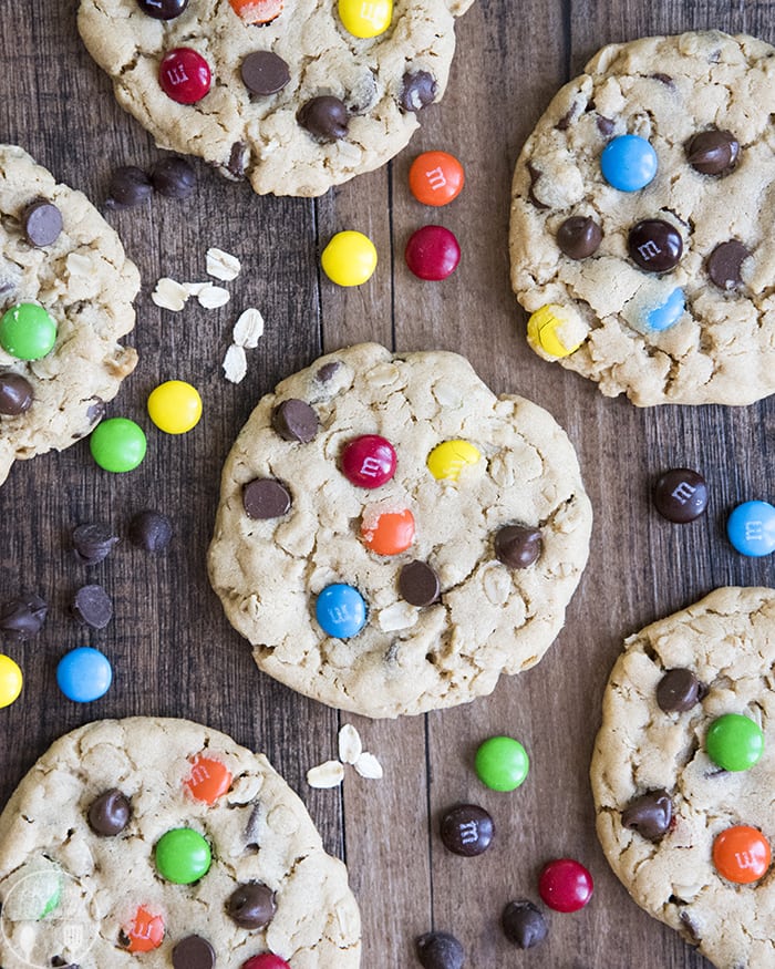 Peanut Butter Oatmeal Cookies with M&Ms and Chocolate Chips