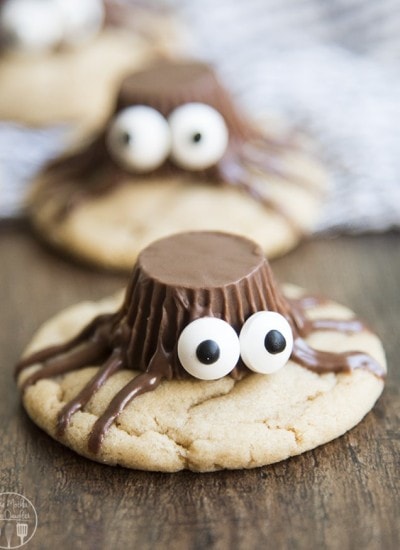 A spider peanut butter cookie with a reeses cup spider.