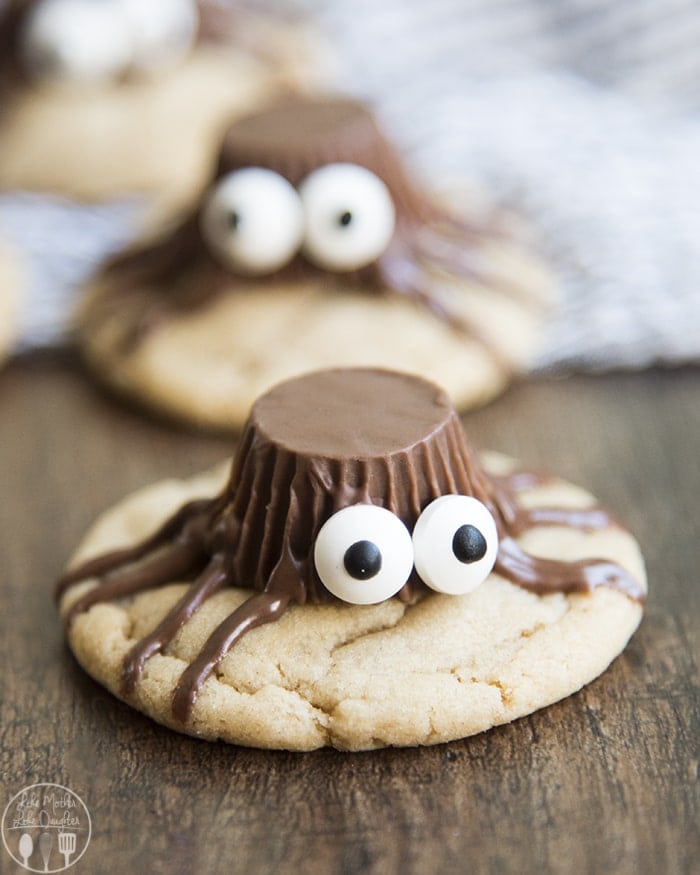 A spider peanut butter cookie with a reeses cup spider.