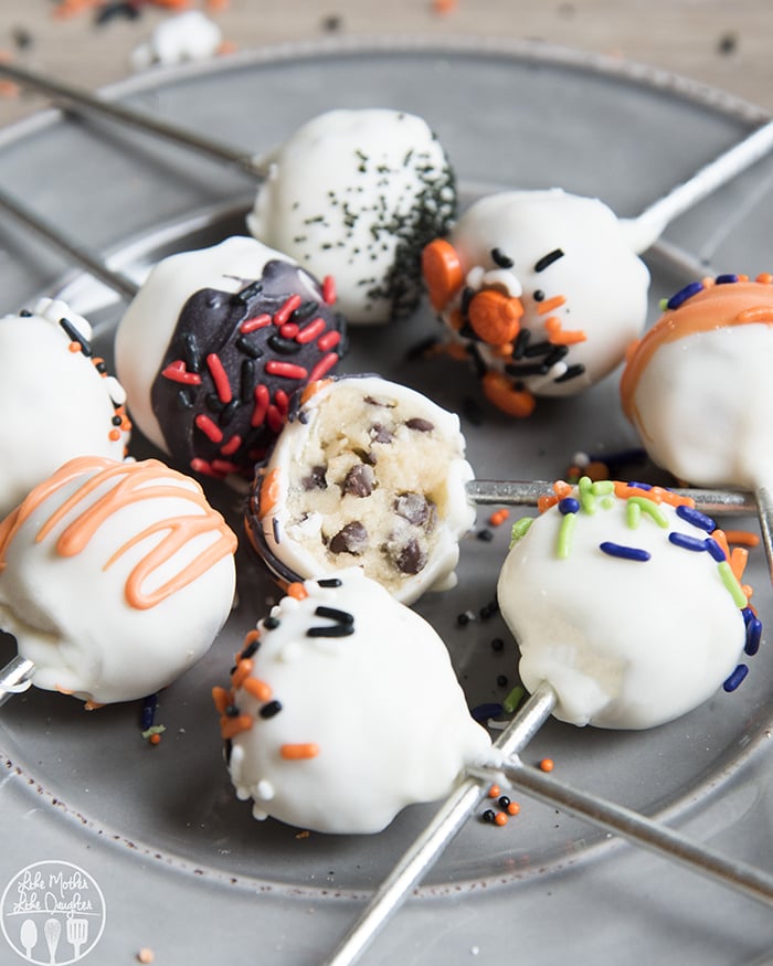 Cookie Dough dipped in white chocolate and decorated for Halloween!