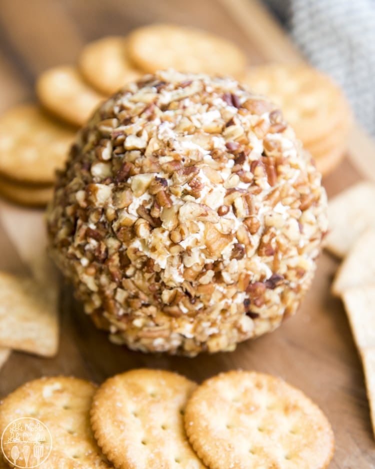 A classic cheese ball coated in chopped nuts and is a perfect appetizer with crackers! 