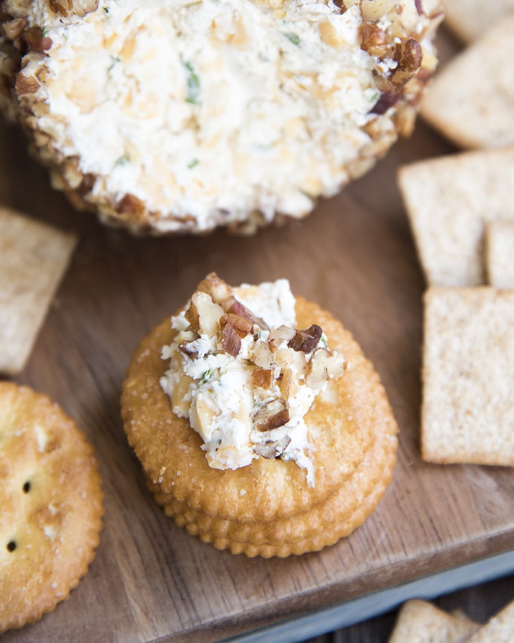 A holiday cheese ball with crackers