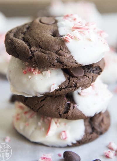 A stack of peppermint bark chocolate cookies.