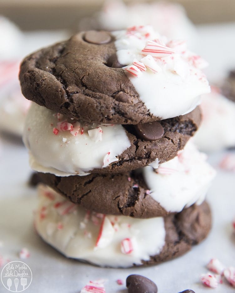 A stack of peppermint bark chocolate cookies. 