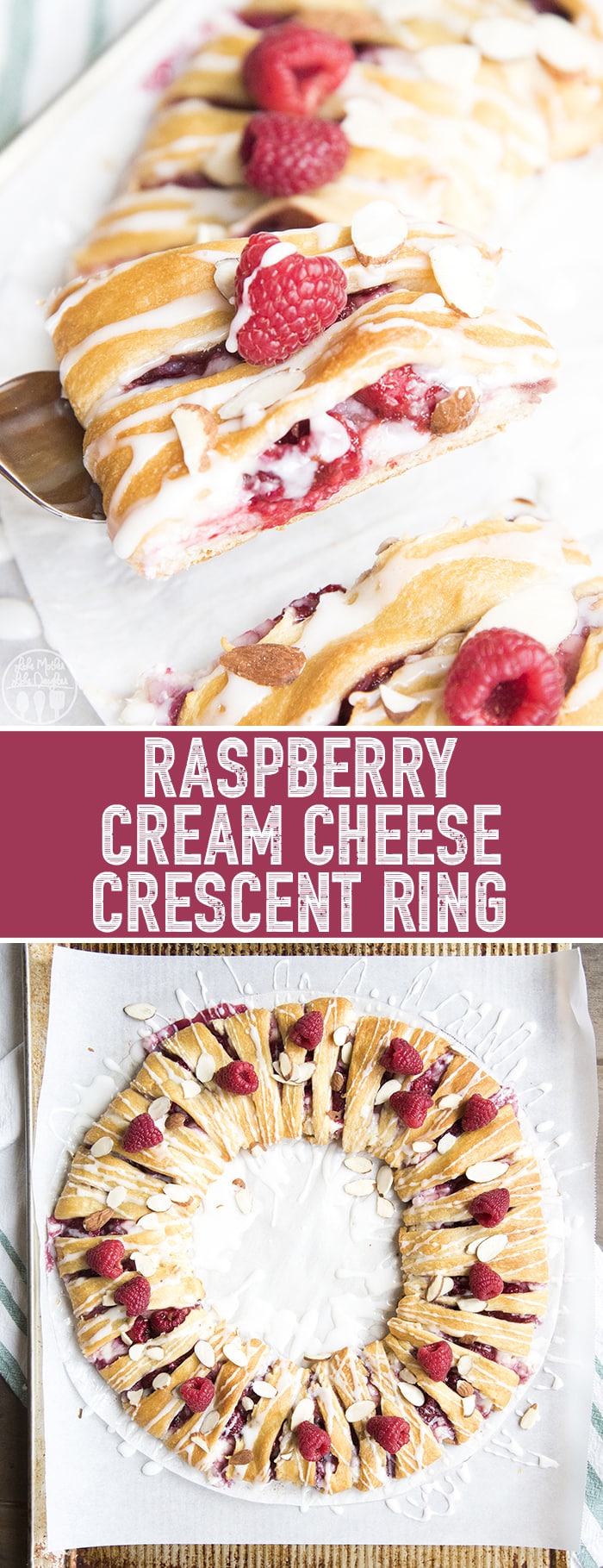 This raspberry cream cheese crescent ring is the perfect holiday breakfast! It's ready in only about 30 minutes, and is such a beautiful dish!