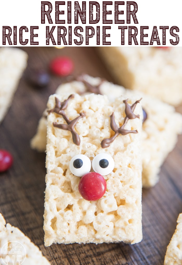 These Reindeer Rice Krispie Treats are so easy to make with only 4 ingredients; they only take minutes to make and are the perfect Christmas treat!