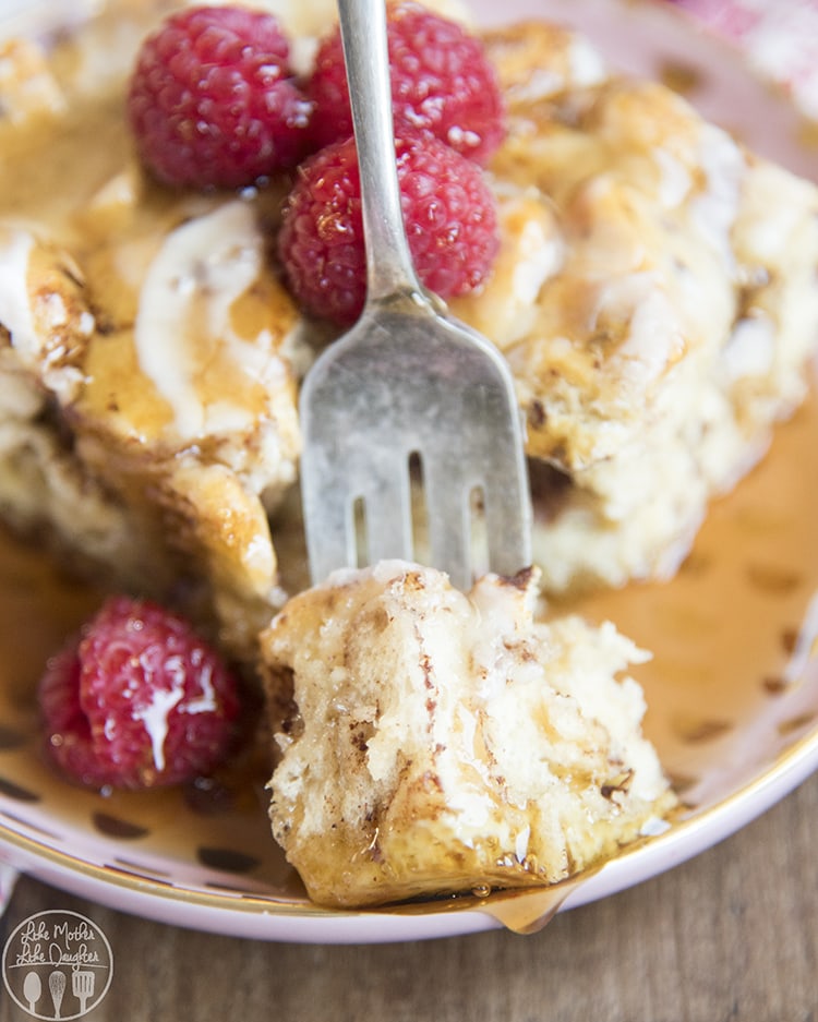 This cinnamon roll french toast bake is perfect for an easy breakfast