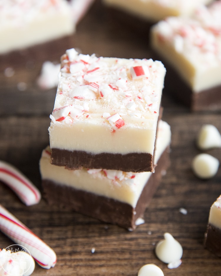 Peppermint Fudge with layers of white and chocolate fudge