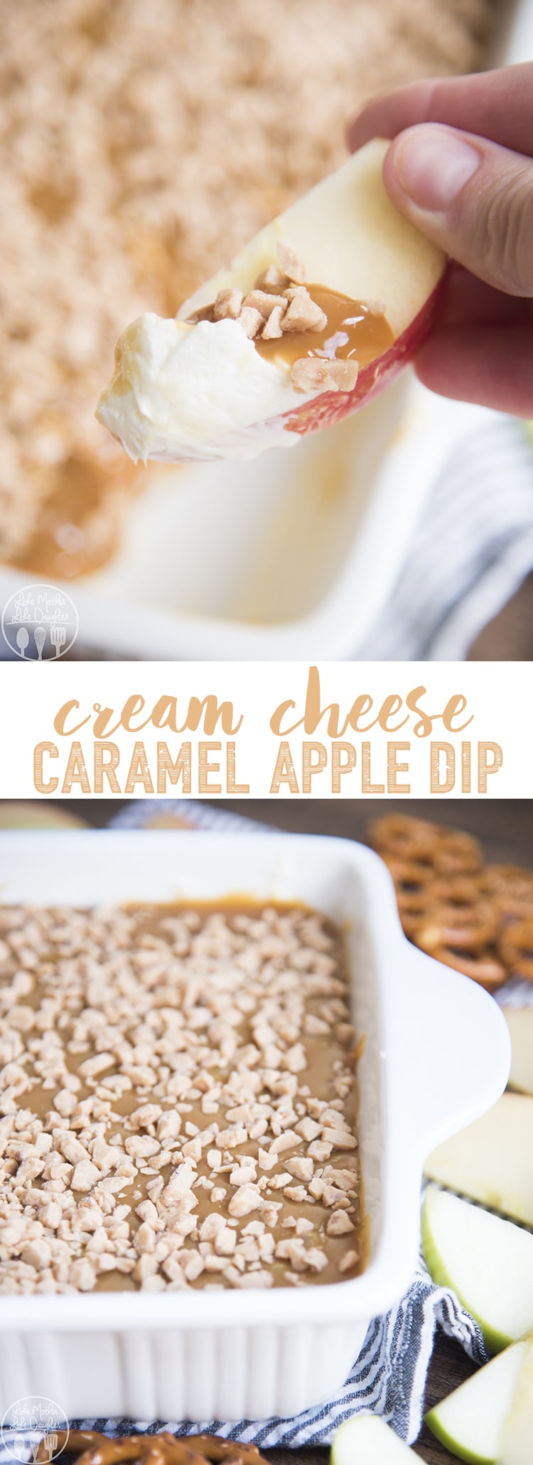 This cream cheese caramel apple dip is only 4 ingredients and the perfect fruit dip!!