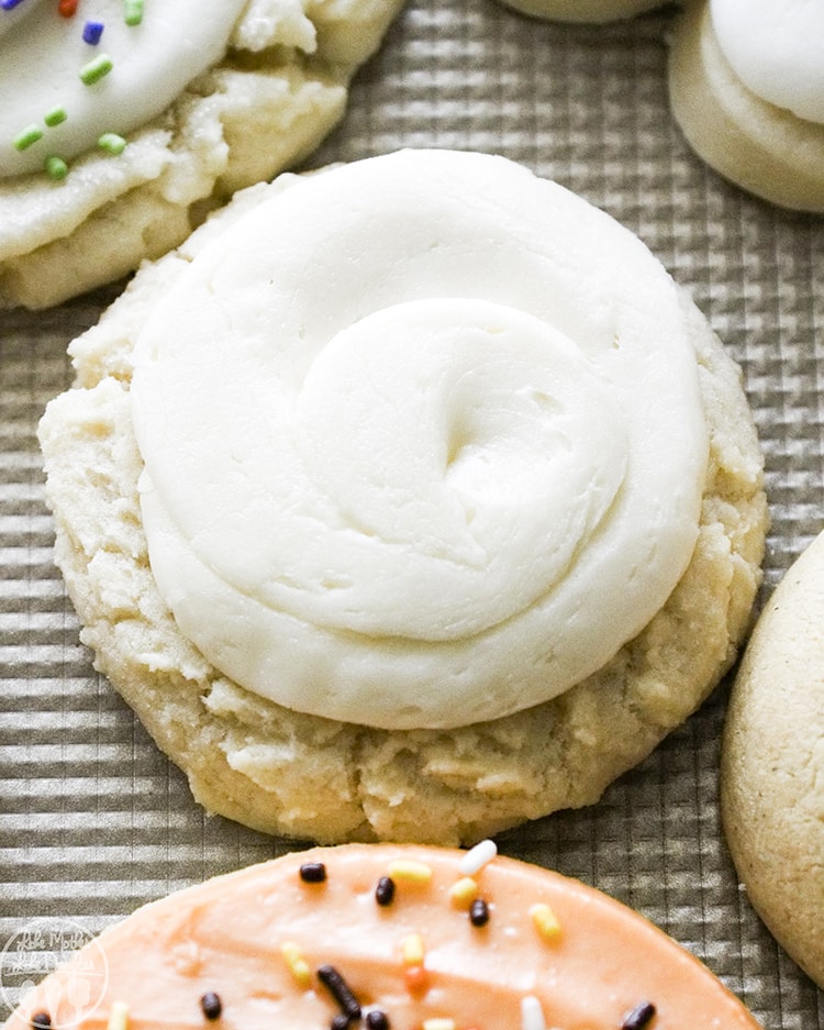 A white frosted sugar cookie.