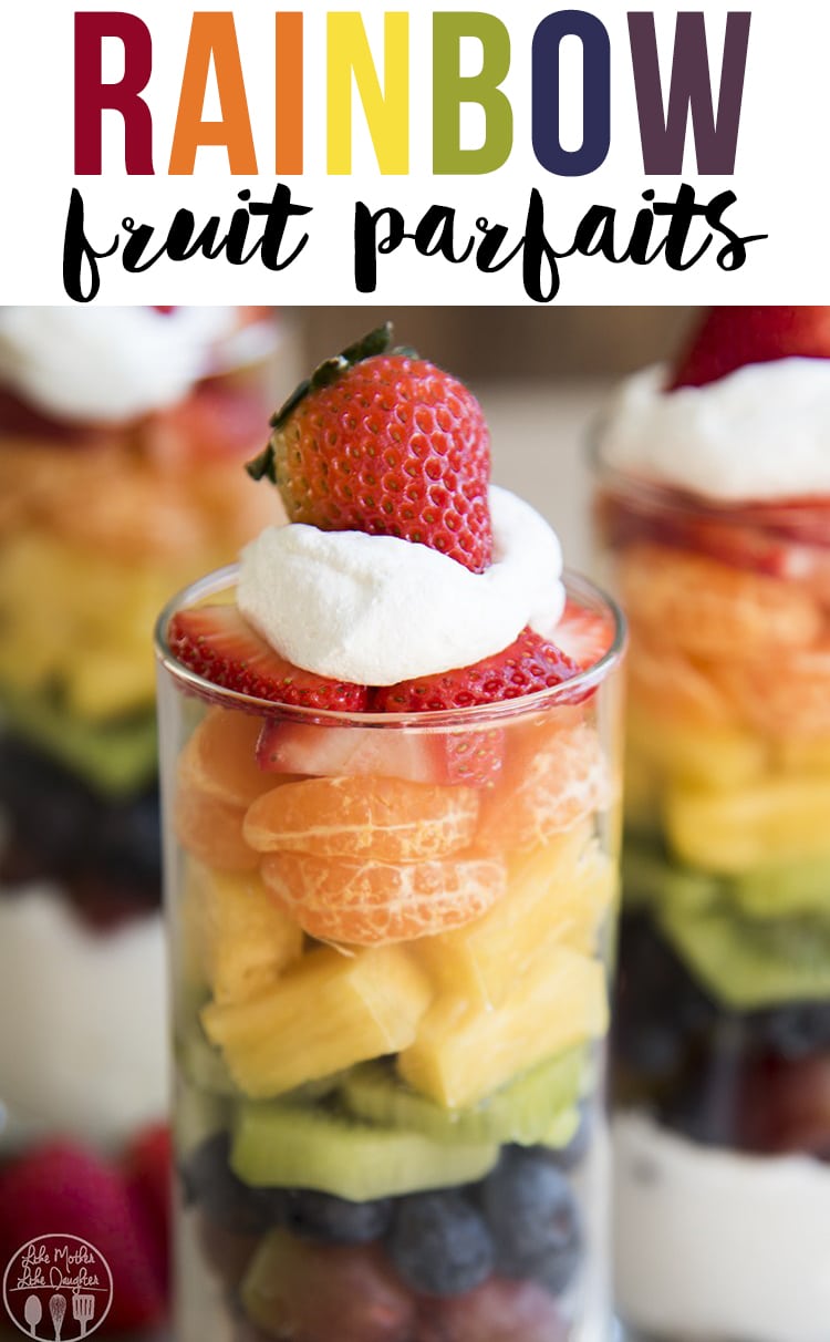 A fruit parfait with whipped cream and a whole strawberry on top, with a text block over the top.