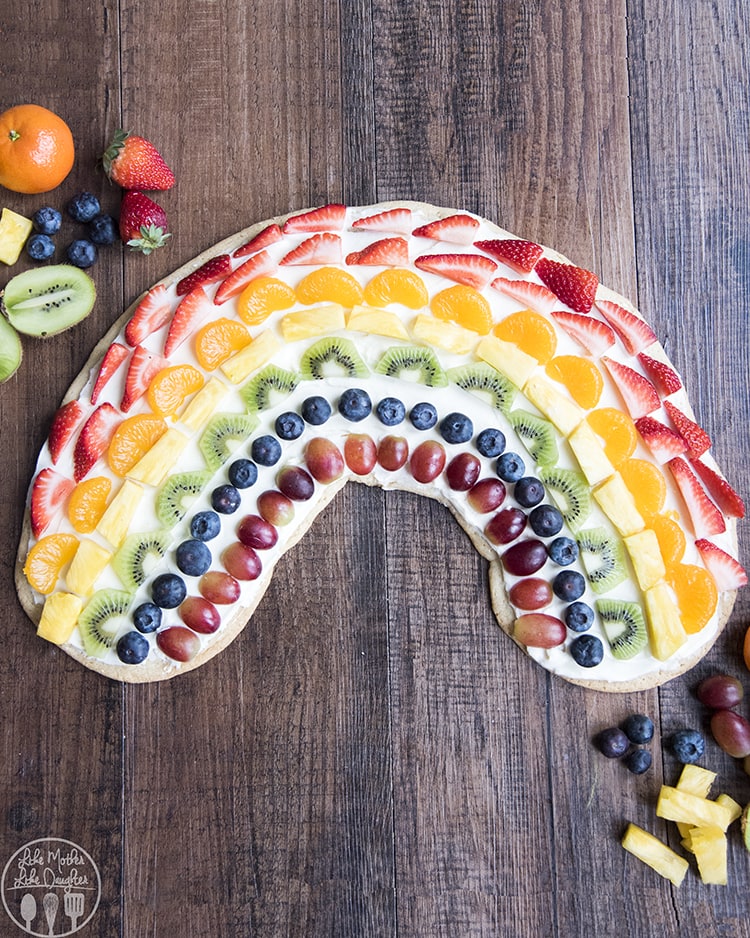 Dessert Pizza decorated to look like a rainbow