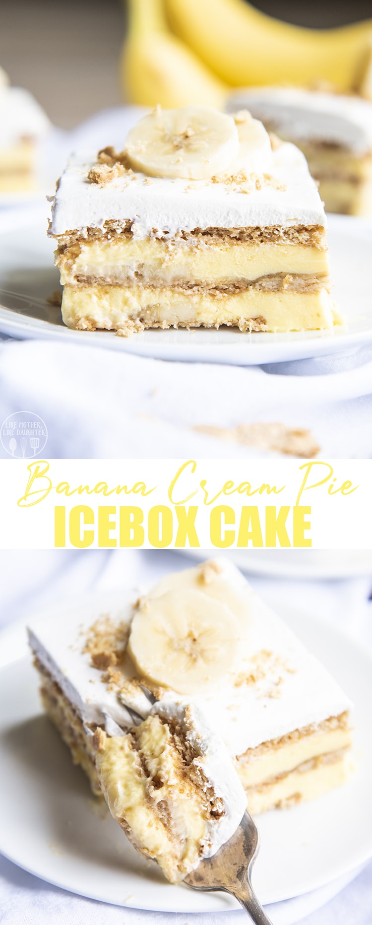 This banana icebox cake is the perfect no bake banana dessert. It's 5 ingredients and so easy to make for a luscious and delicious dessert!