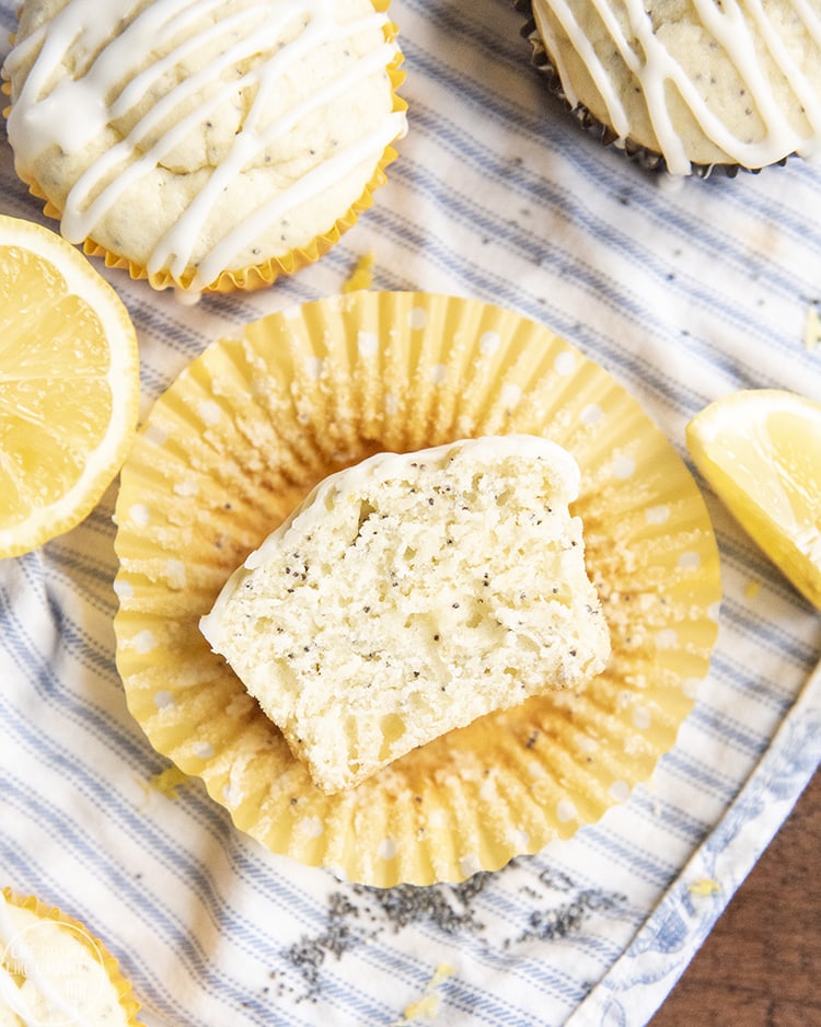 Lemon Poppyseed Muffin with lemon glaze drizzled on top