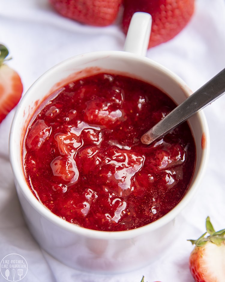 Strawberry Sauce Recipe in a white bowl.