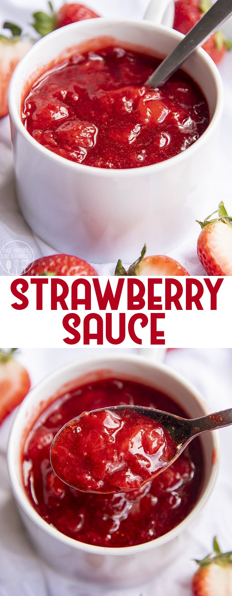 This homemade strawberry sauce is only 3 ingredients, and is the perfect strawberry topping to go on ice cream, cheesecake, pancakes, and more!