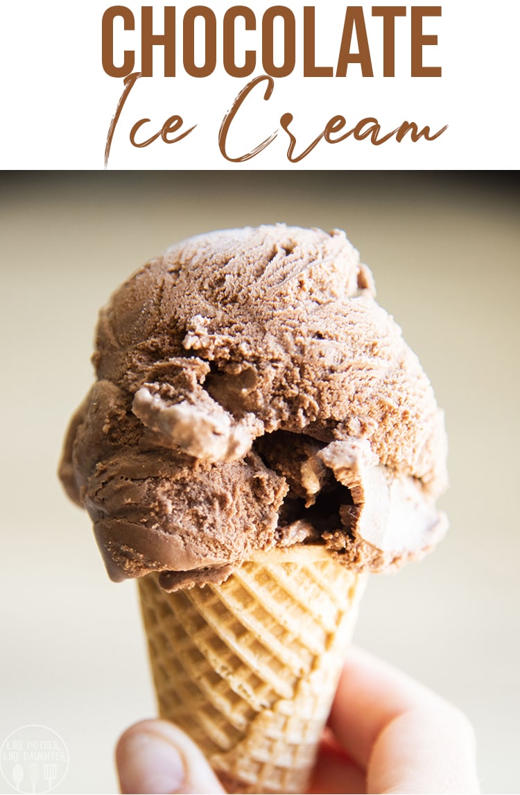 A chocolate ice cream cone with a text block over the top. 