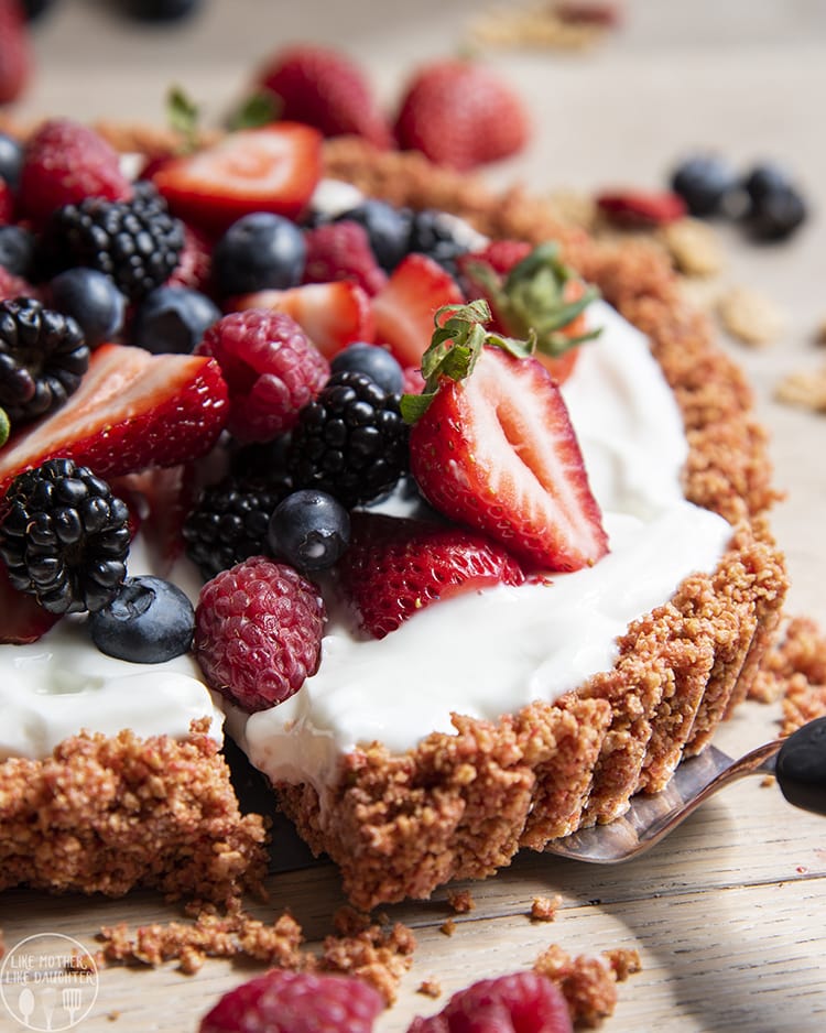 A piece of no bake yogurt on a spatula. 