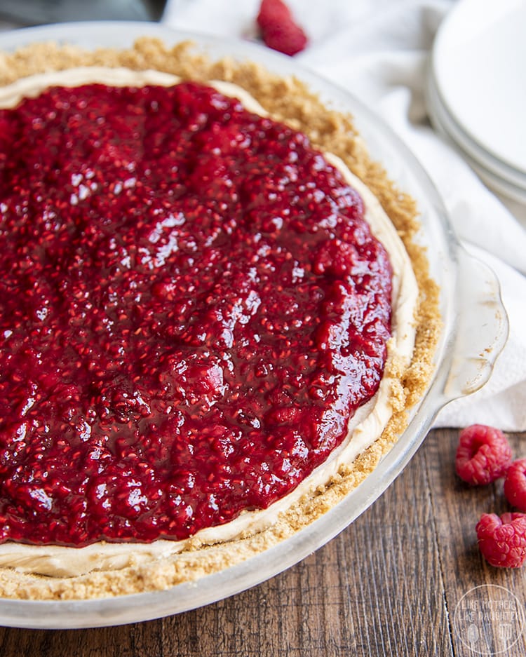 Peanut Butter Pie topped with homemade raspberry jelly