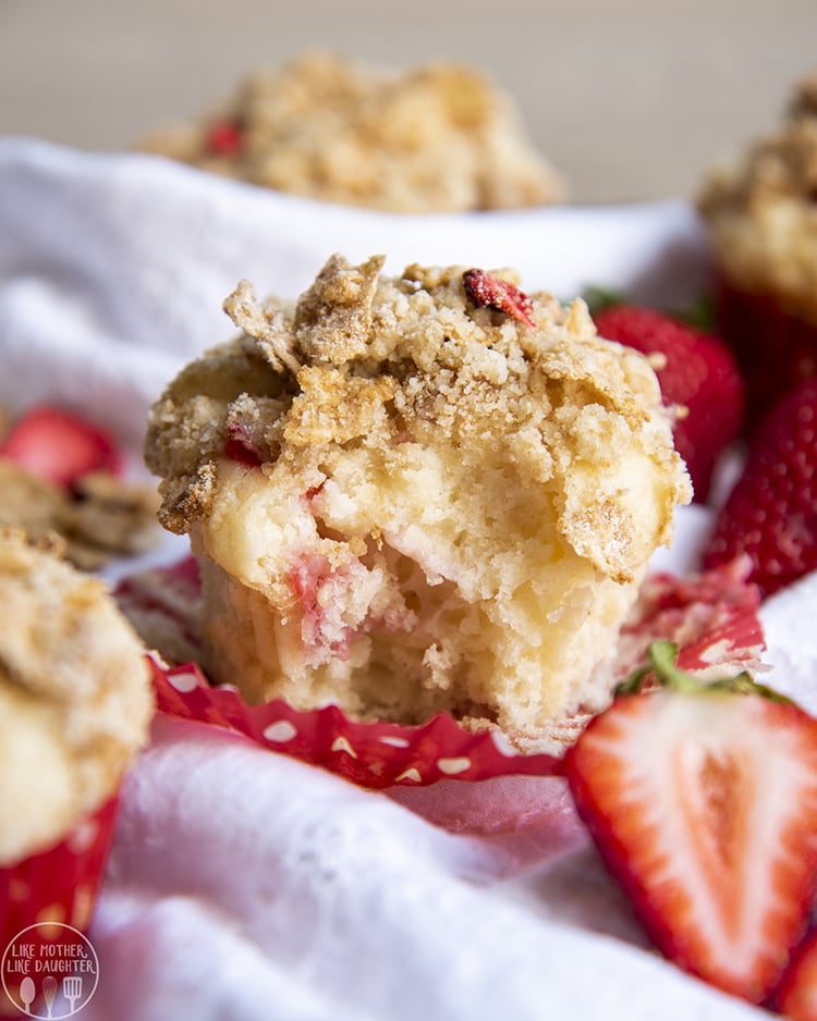 Strawberry Yogurt Muffins topped with a cereal streusel crumb topping.